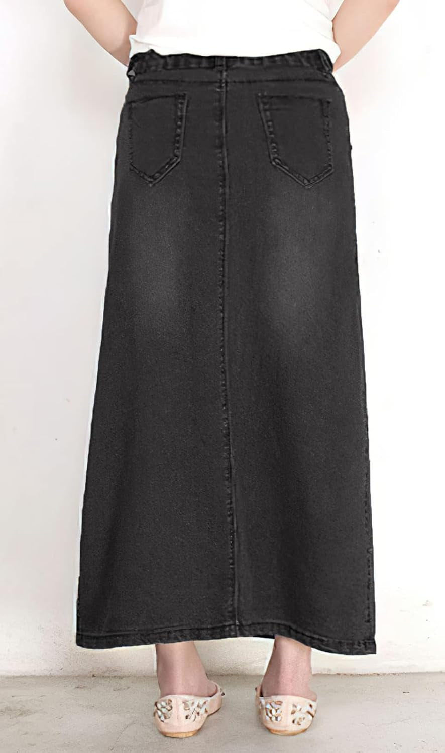 Long Denim Skirts for Women High Waist a Line Jean Maxi Skirt with Pockets