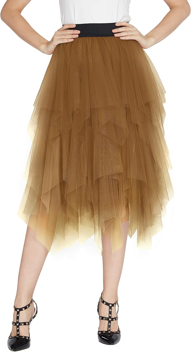 Women'S Sheer Tutu Skirt Tulle Mesh Layered Midi Skirt