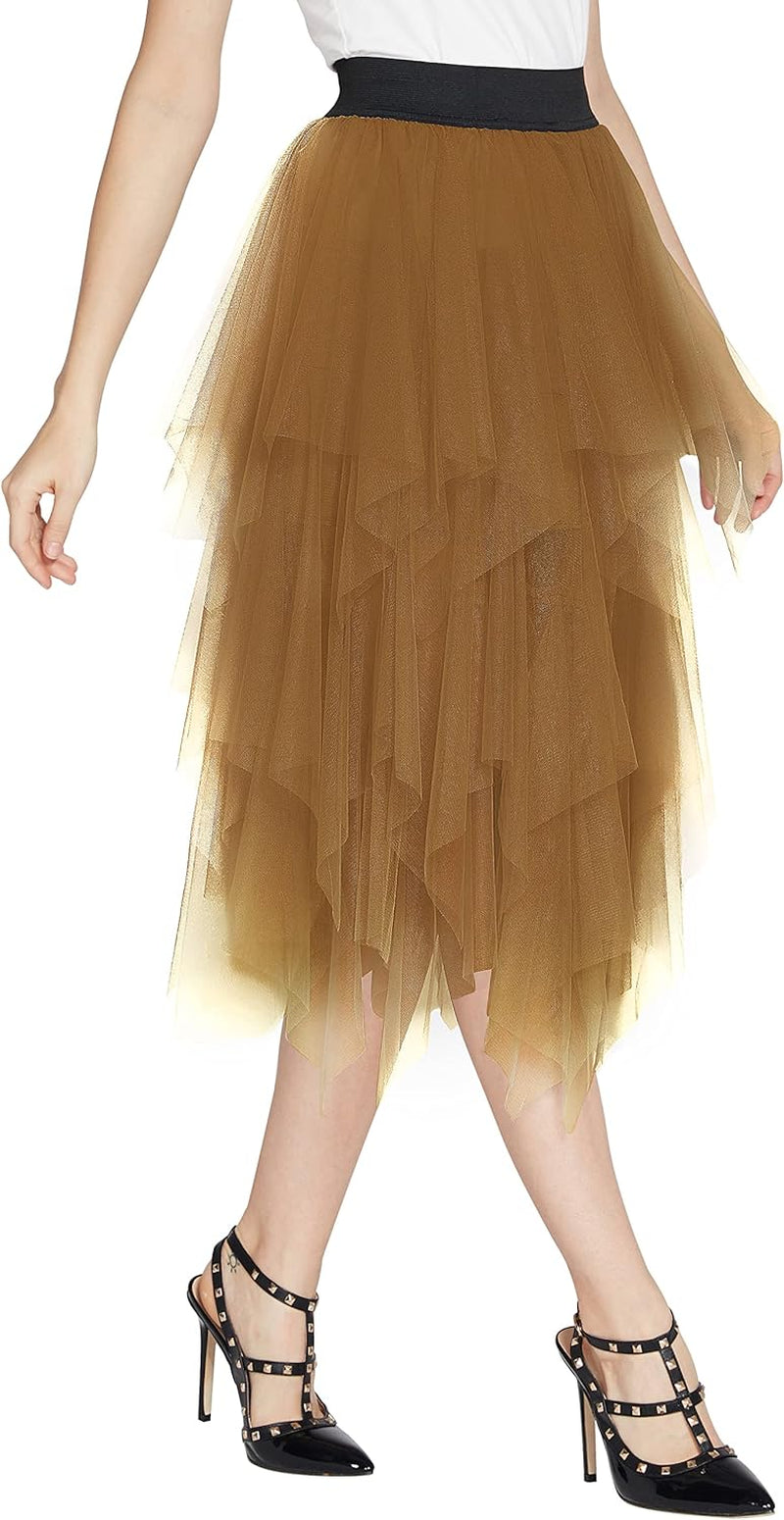 Women'S Sheer Tutu Skirt Tulle Mesh Layered Midi Skirt