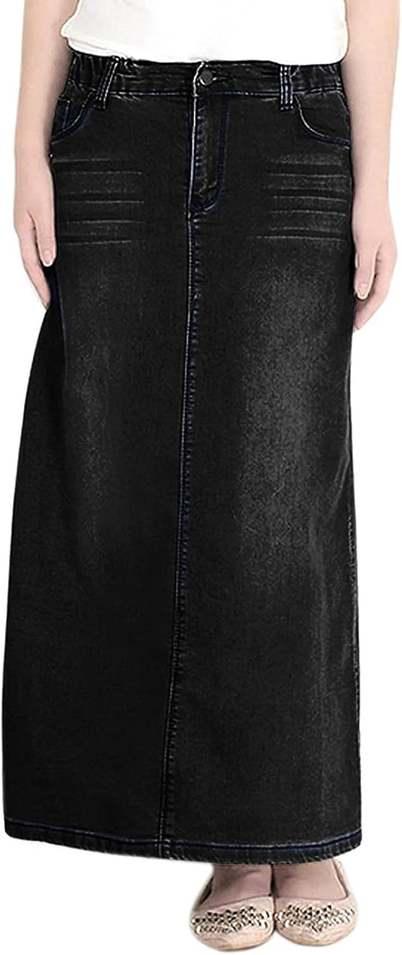 Long Denim Skirts for Women High Waist a Line Jean Maxi Skirt with Pockets