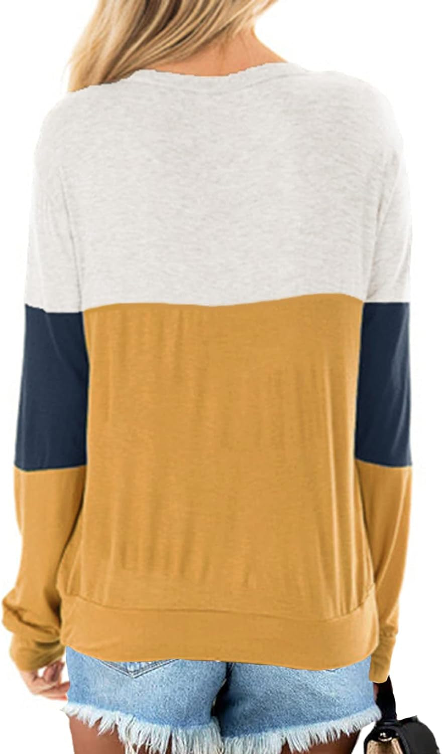 Women'S Fall Color Block Chest Cutout Tunics Long Sleeve Shirts Scoop Neck Blouse Casual Loose Fit Tops A-Yellow