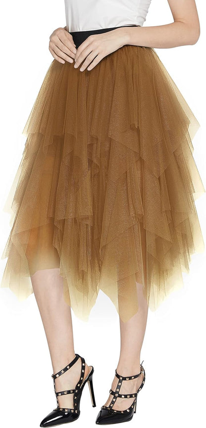 Women'S Sheer Tutu Skirt Tulle Mesh Layered Midi Skirt