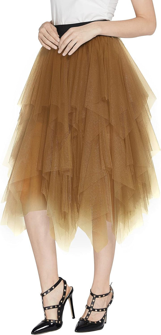 Women'S Sheer Tutu Skirt Tulle Mesh Layered Midi Skirt