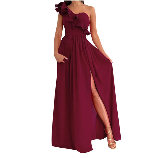 Summer Dresses for Women Clearance, Sleeveless Sloping Shoulder Sexy Long Party Club Dresses, Sizes S-2XL