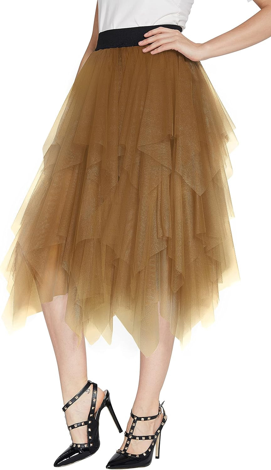 Women'S Sheer Tutu Skirt Tulle Mesh Layered Midi Skirt