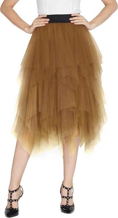 Women'S Sheer Tutu Skirt Tulle Mesh Layered Midi Skirt