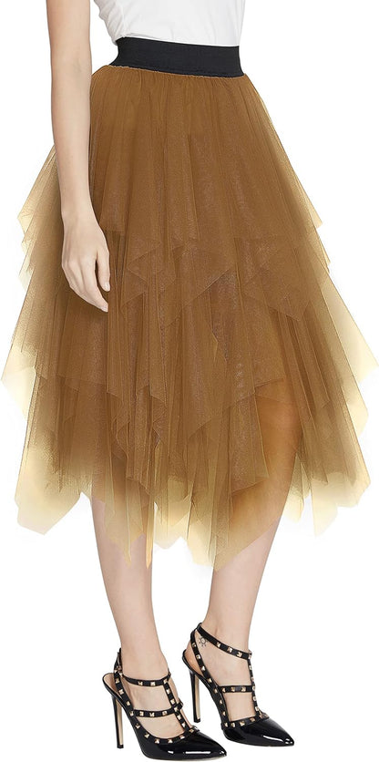 Women'S Sheer Tutu Skirt Tulle Mesh Layered Midi Skirt