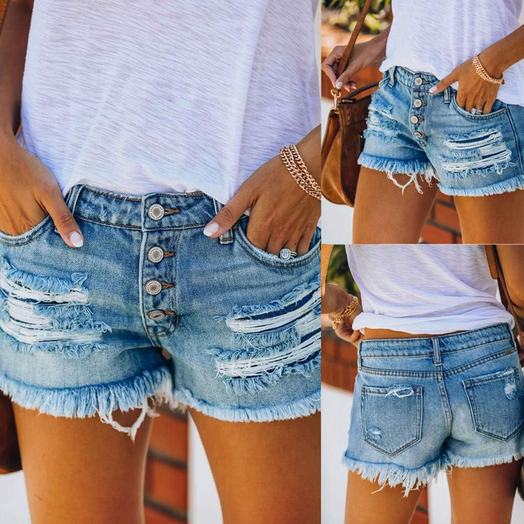 Stylish and Comfortable Women's Distressed Denim Shorts with Ripped Details and Pockets - Your Perfect Summer Essential!