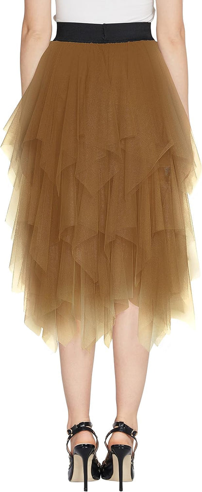 Women'S Sheer Tutu Skirt Tulle Mesh Layered Midi Skirt
