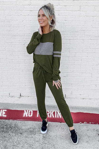 Women'S Color Block 2 Piece Tracksuit Crewneck Long Sleeve Tops Long Sweatpants Outfits Lounge Sets